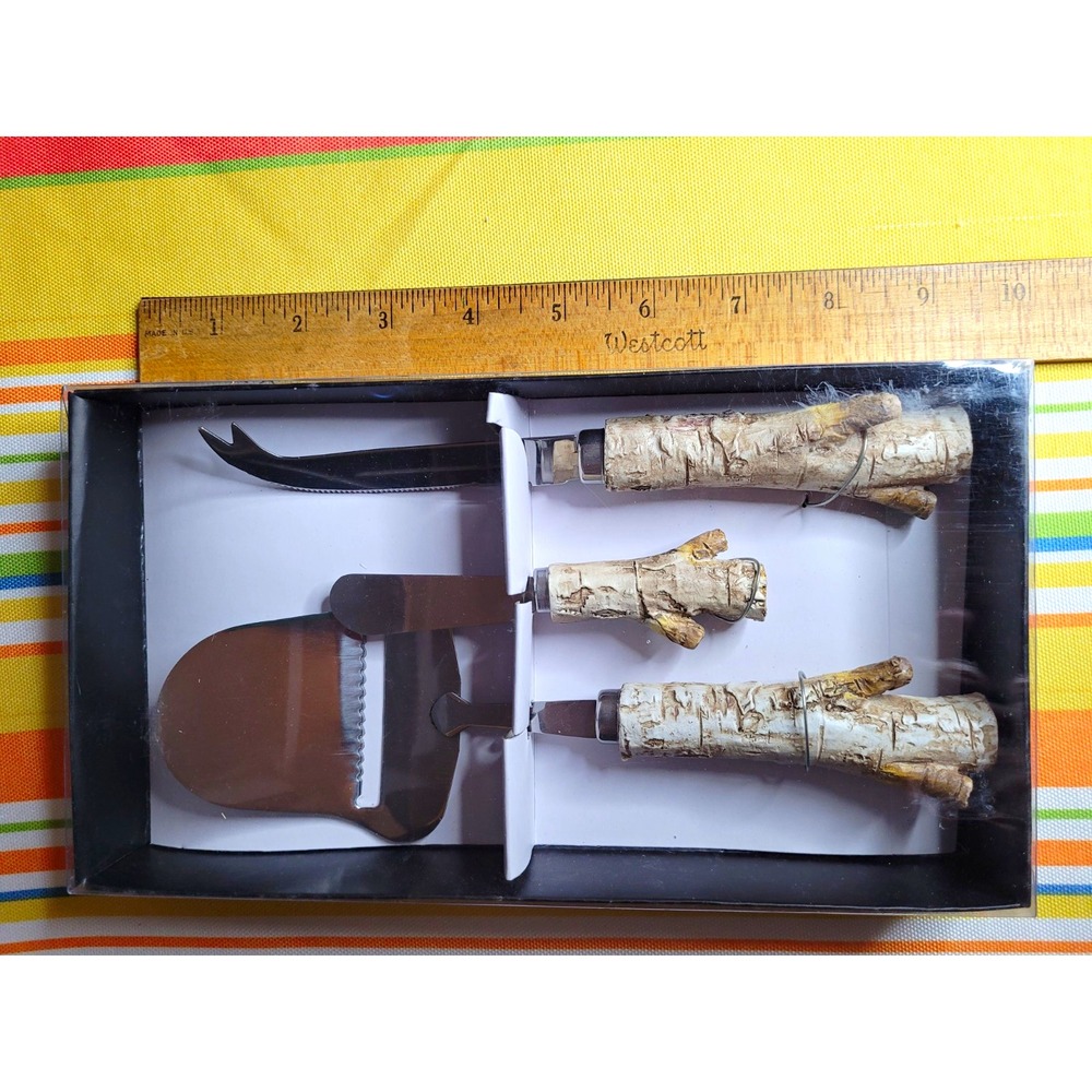 Boston International Birch Cheese Set/3 BIP15665 Stainless Steel, Wood 9 in